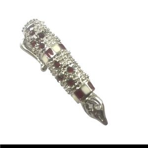 Vintage Writing Pen Brooch Ruby Red and Clear Crystals.